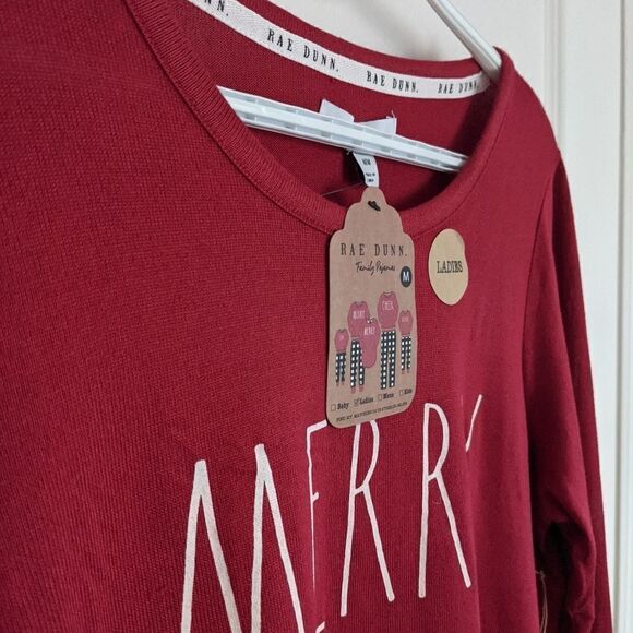 Nwt RAE DUNN red Merry pj shirt top pajama size Medium @Y - Picture 9 of 10
